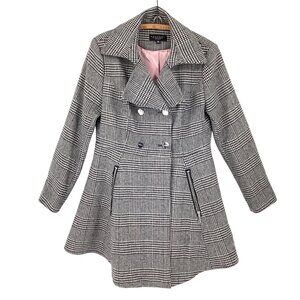 Laundry By Shelli Segal Glen Plaid Fit & Flare Peacoat With Pink Lining Size Lg